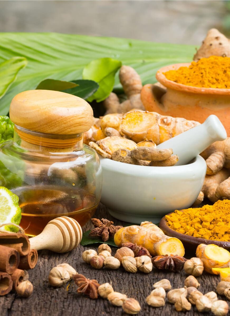 variety of natural ingredients commonly used in traditional medicine